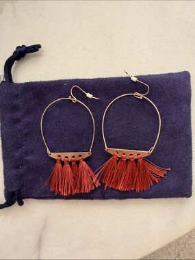 Rust Red Tassel Hoop Earrings - Women Jewelry